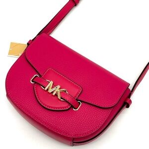 Michael Kors Small Reed Leather Saddle Crossbody Bag Electric Pink